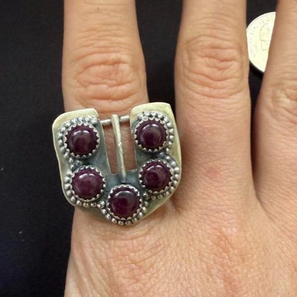 Handmade purple spiny belt buckle ring